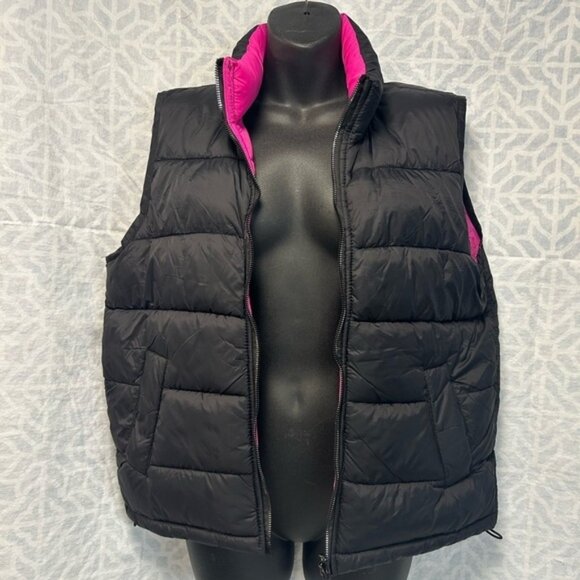 Reversible Black and Pink Puffer Vest - Picture 1 of 6